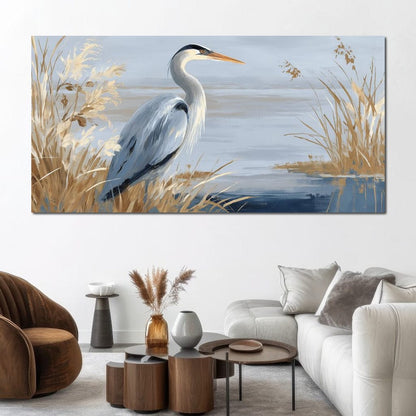 Coastal Heron Marsh Stillness Canvas Wall Art