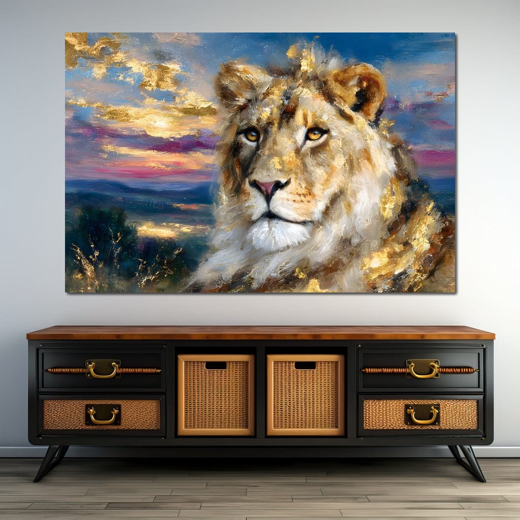Golden Lioness Sunset Majesty Canvas Wall Art