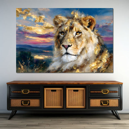 Golden Lioness Sunset Majesty Canvas Wall Art