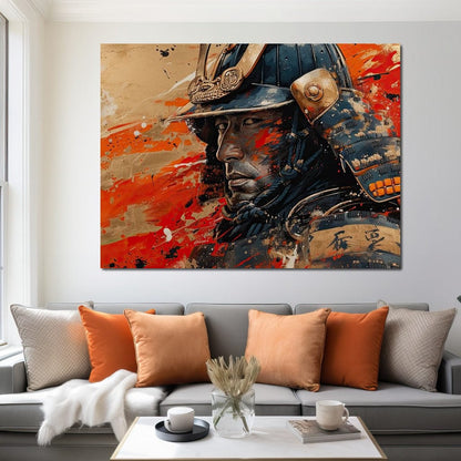 Samurai Solitude in Battle Canvas Wall Art