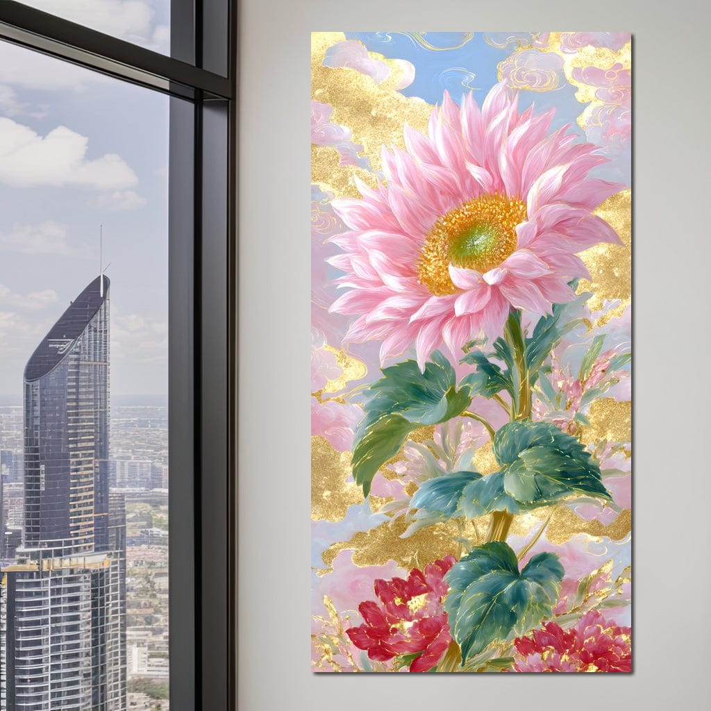 Golden Petal Reverie Blooming Canvas Wall Art