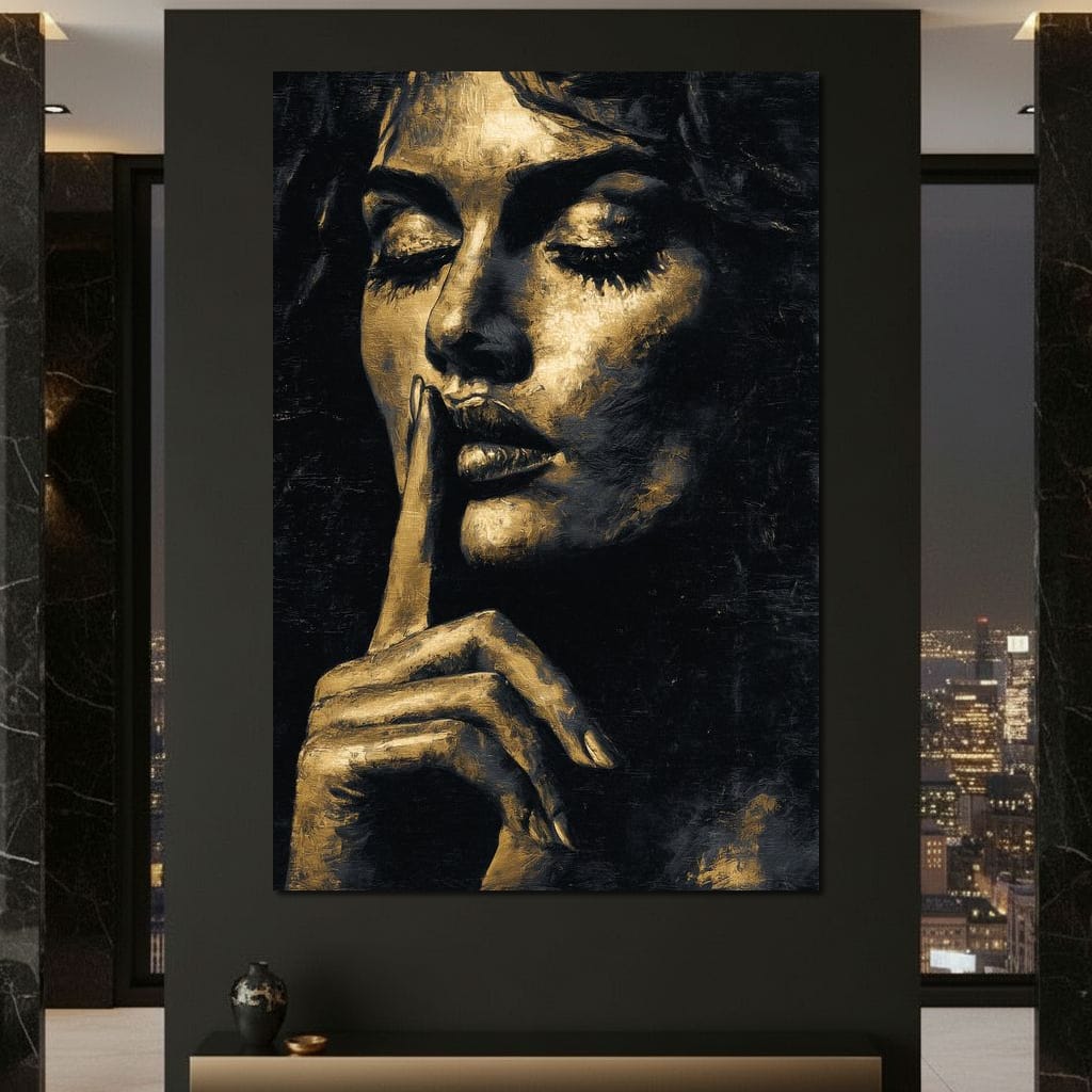 Golden Silence Portrait Muse Canvas Wall Art