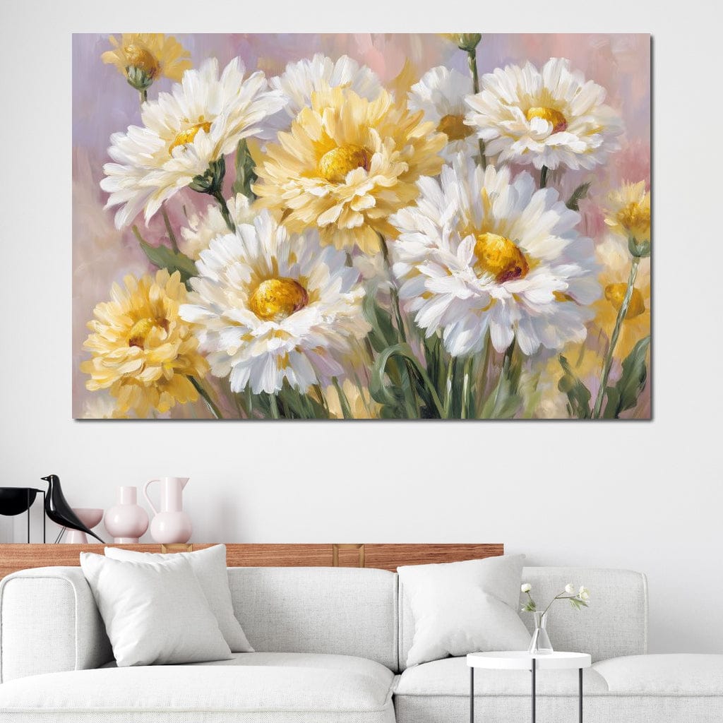 Golden Daisy Garden Glow Canvas Wall Art