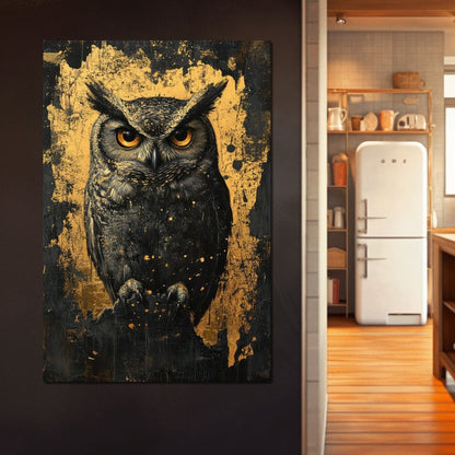 Golden Nocturnal Owl Canvas Wall Art