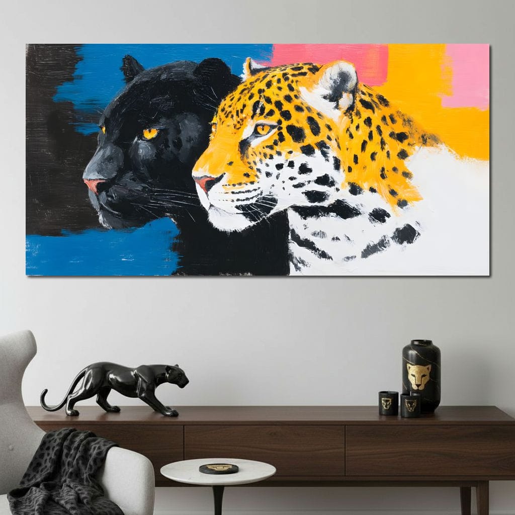 Dual Leopard Heads Pop Painting Canvas Wall Art
