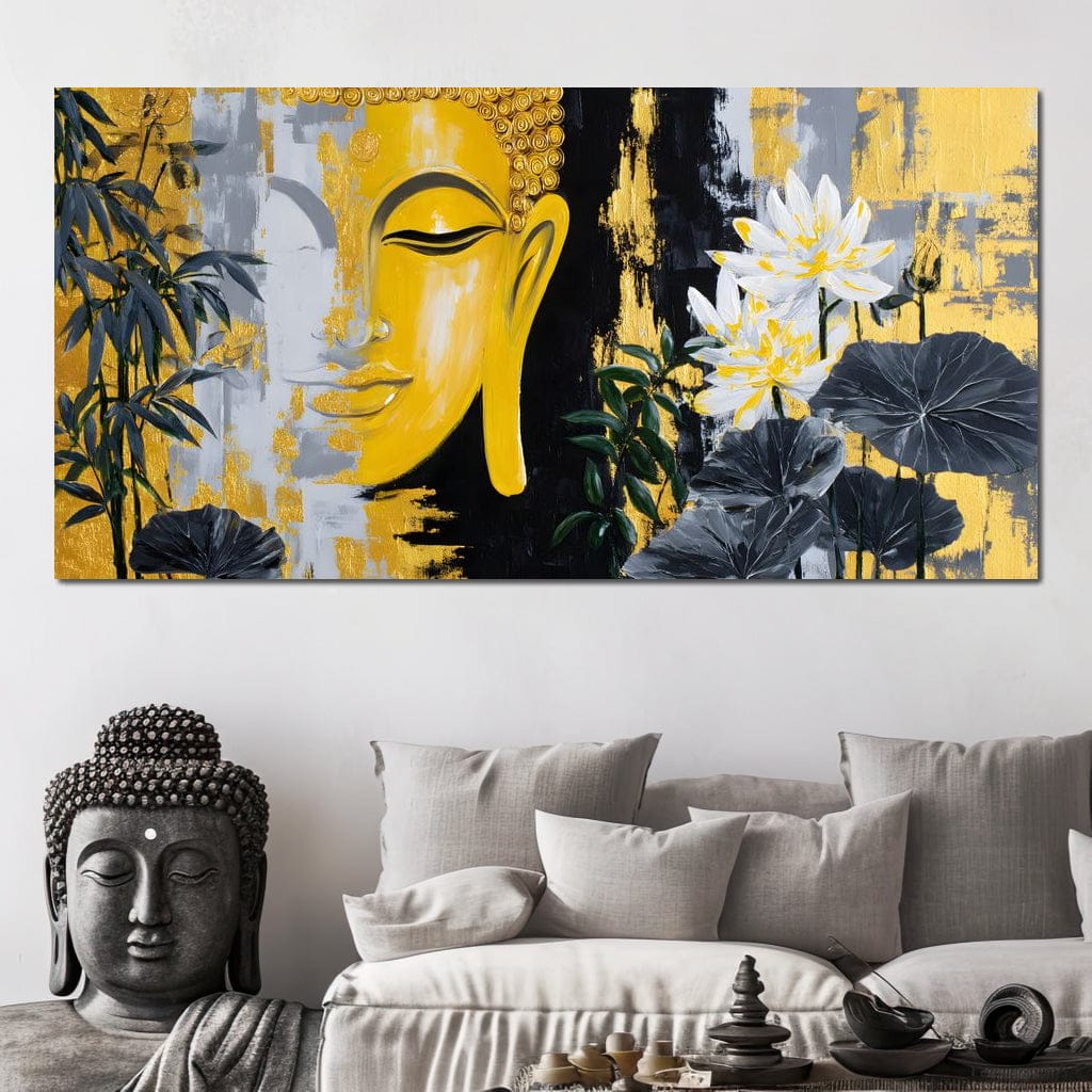 Golden Buddha Lotus Harmony Canvas Wall Art