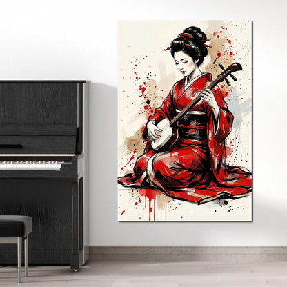 Japanese Woman with Shamisen Canvas Wall Art