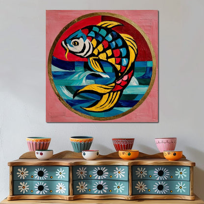 Colorful Koi Fish Mosaic Wave Canvas Wall Art