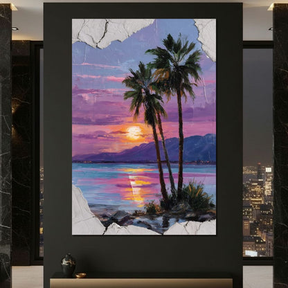 Palm Silhouettes Sunset Sky Canvas Wall Art