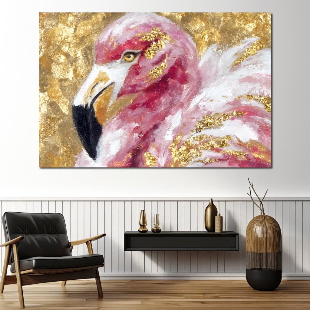 Gilded Flamingo Portrait Canvas Wall Art