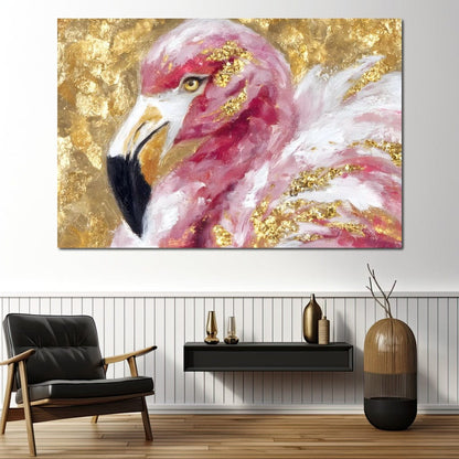 Gilded Flamingo Portrait Canvas Wall Art