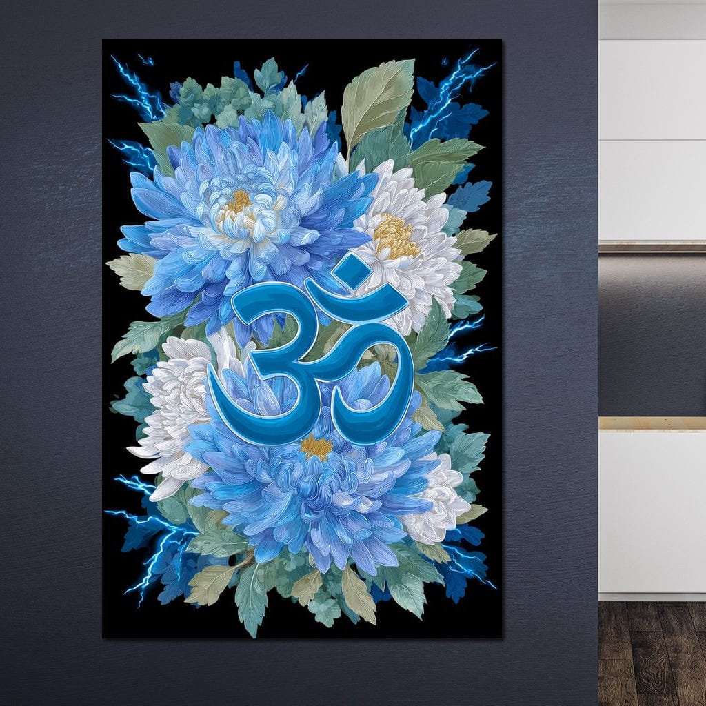 Blue Floral Om Canvas Wall Art
