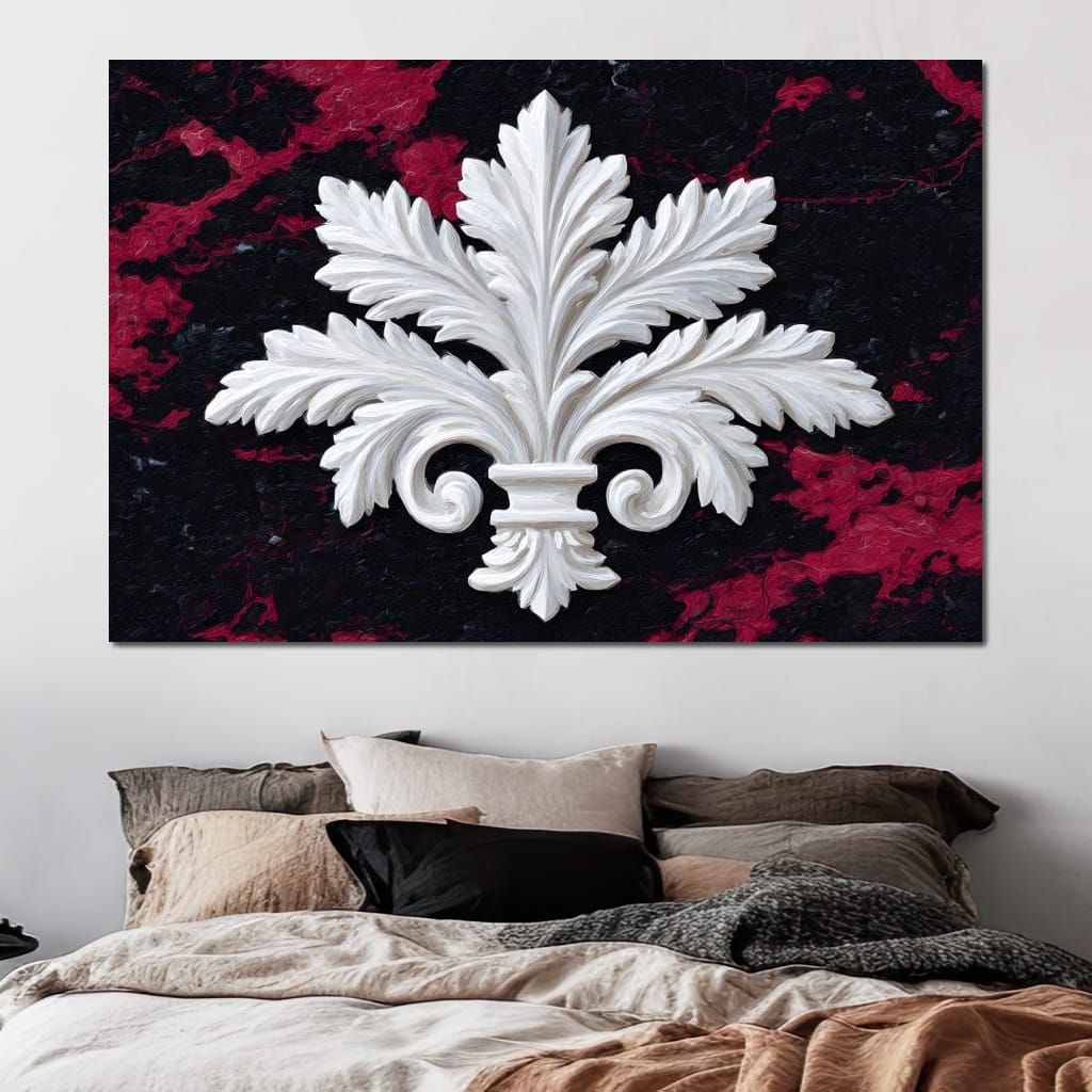 White Fleur De Lis Red Stone Canvas Wall Art