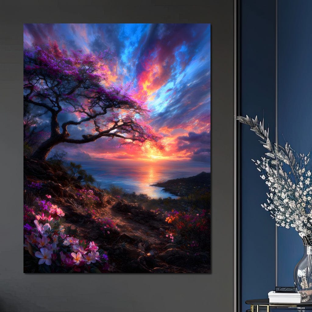 Radiant Sunset Floral Coastline Canvas Wall Art