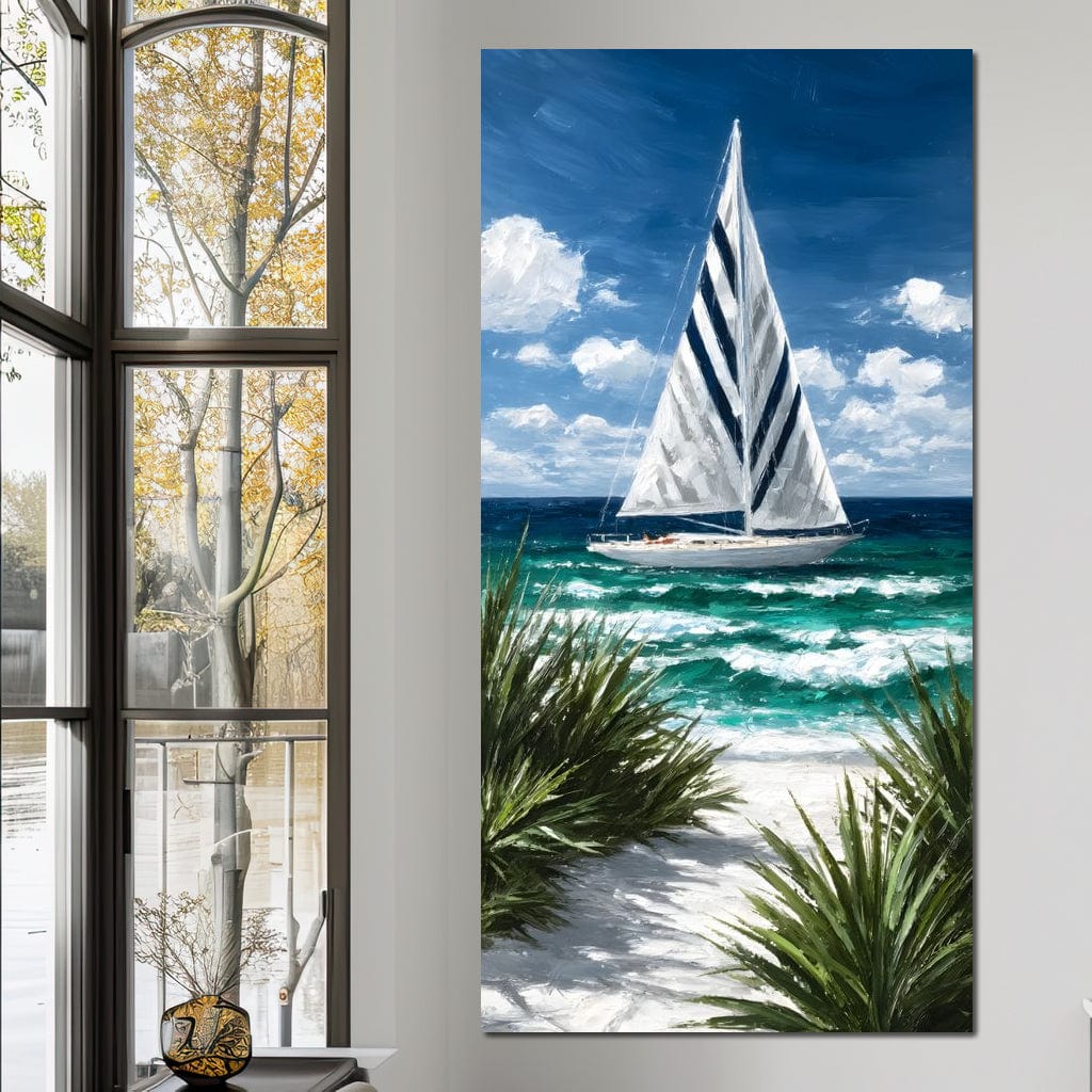 Sailing Beyond Turquoise Waves Canvas Wall Art