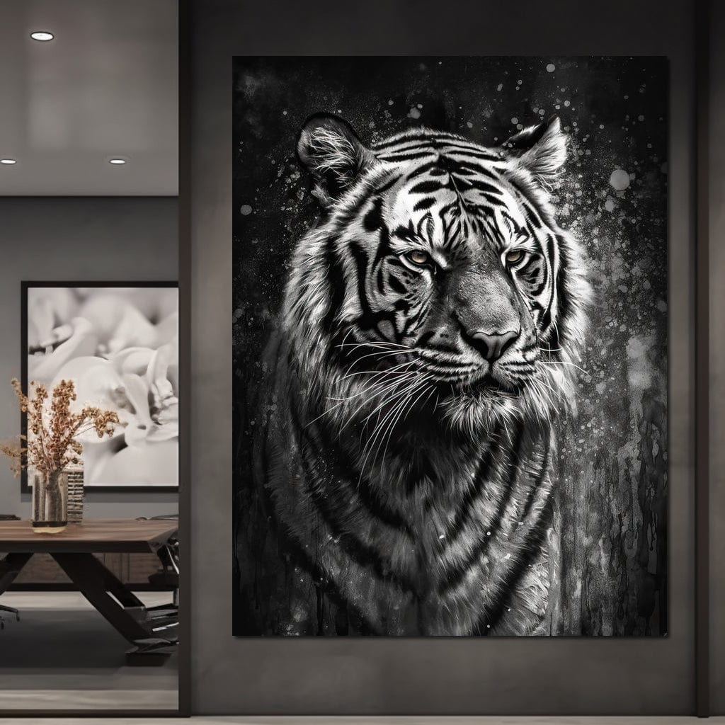 Tiger in Black & White Canvas Wall Art