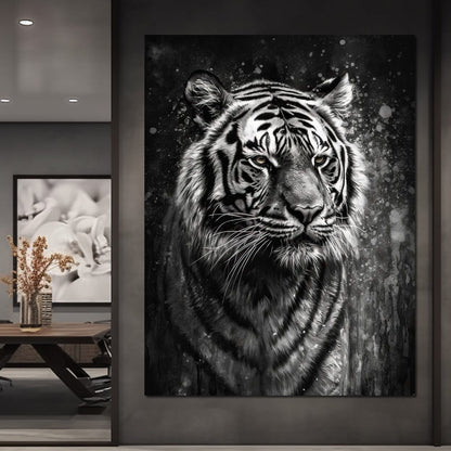 Tiger in Black & White Canvas Wall Art