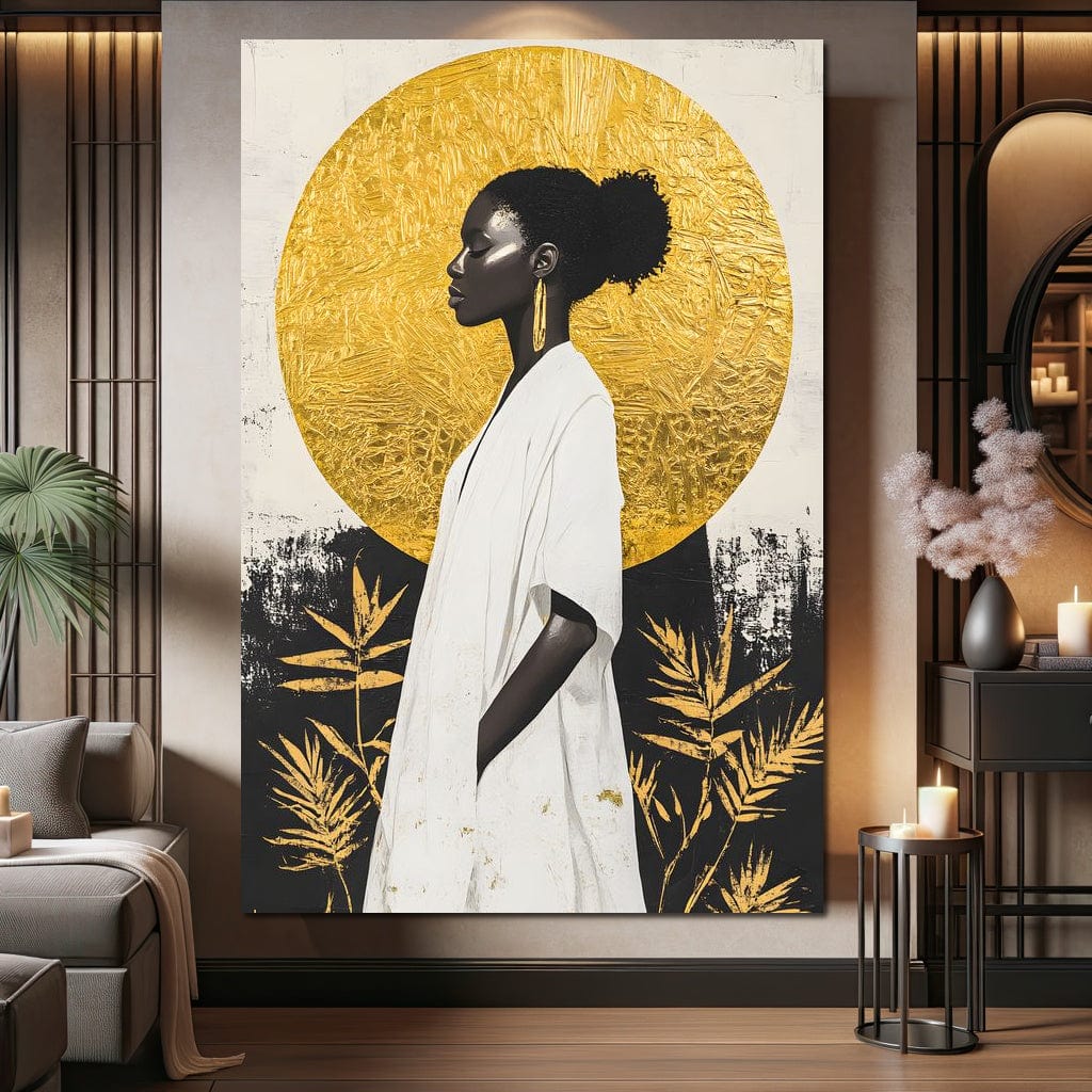 Golden Halo Afrocentric Poise Canvas Wall Art