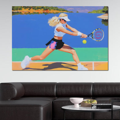 Summer Lakecourt Tennis Rally Canvas Wall Art