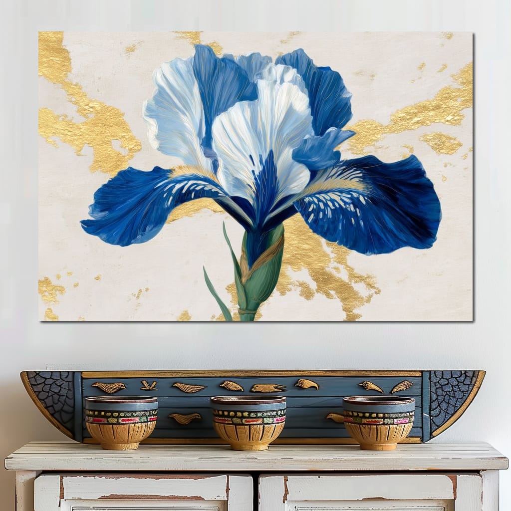 Gilded Blue Iris Bloom Canvas Wall Art