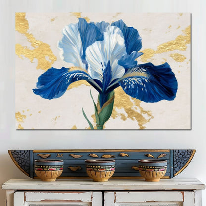 Gilded Blue Iris Bloom Canvas Wall Art