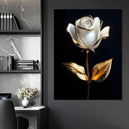 Golden Elegance Blossom Canvas Wall Art