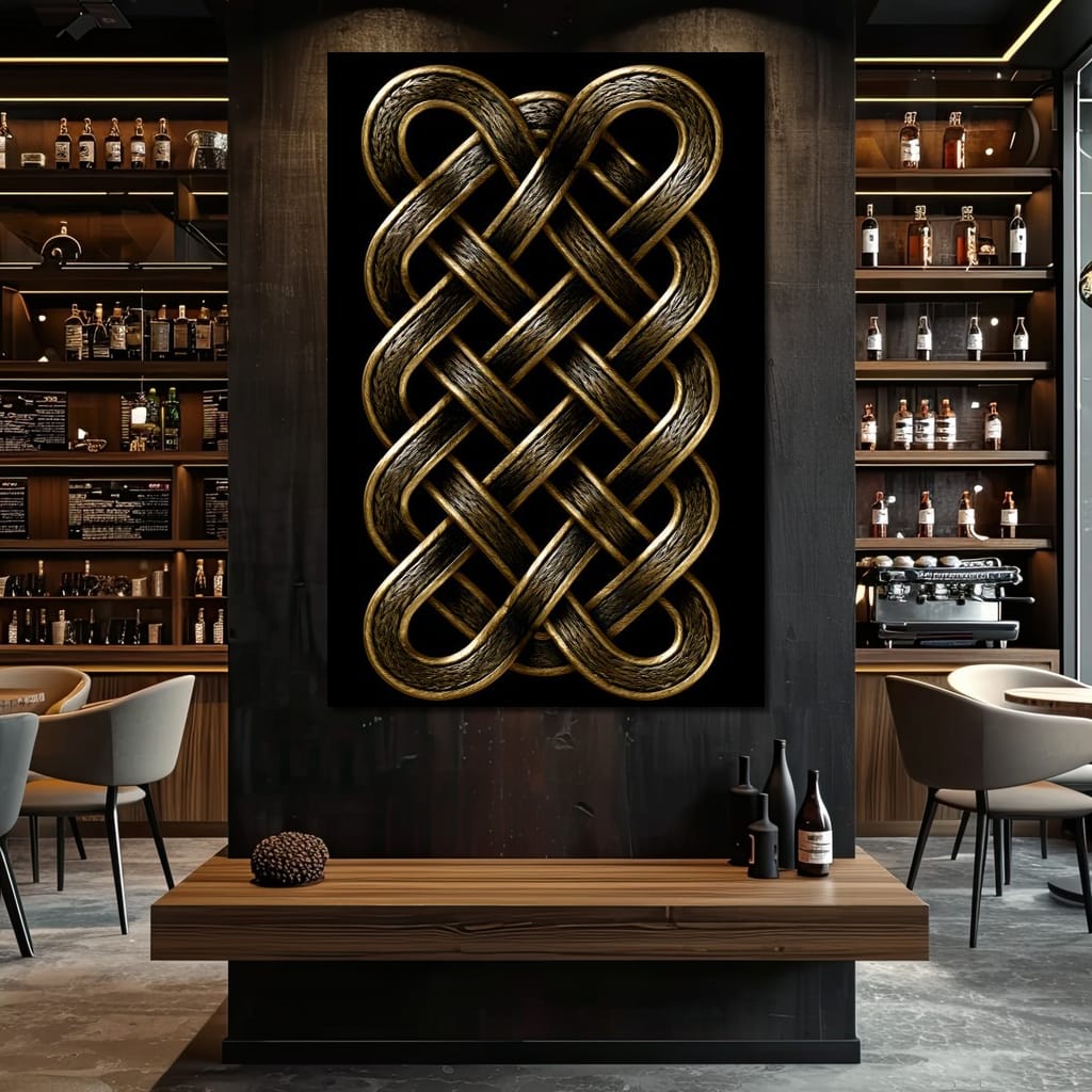Ancient Norse Gold Metal Interlace Canvas Wall Art