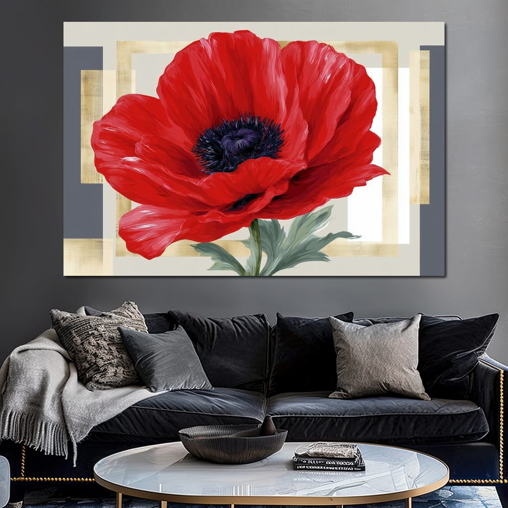 Bold Poppy Bloom Portrait Canvas Wall Art