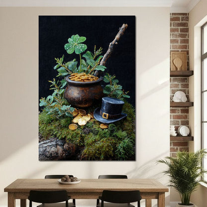 Lucky Clover Gold Pot Canvas Wall Art