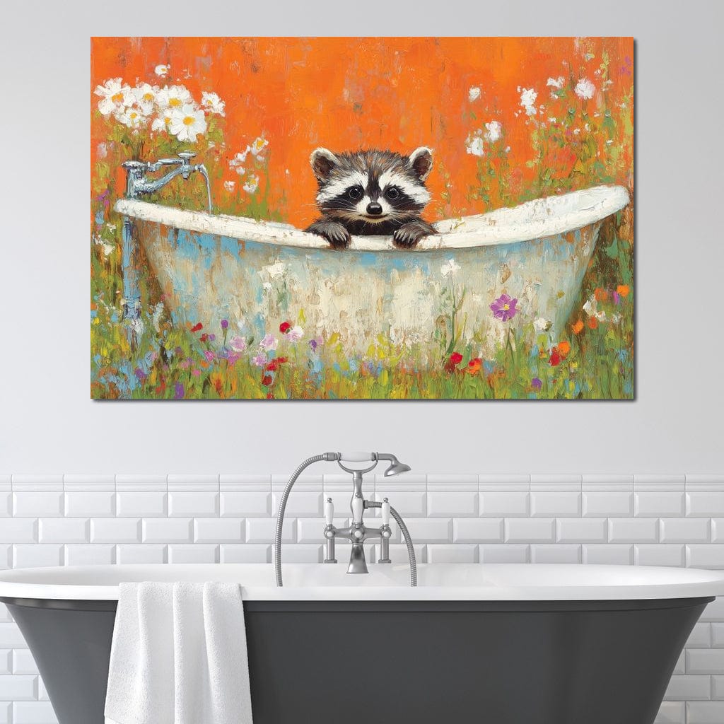 Raccoon Bath Canvas Wall Art