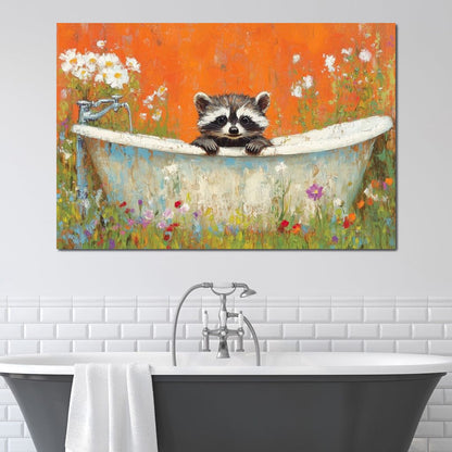 Raccoon Bath Canvas Wall Art
