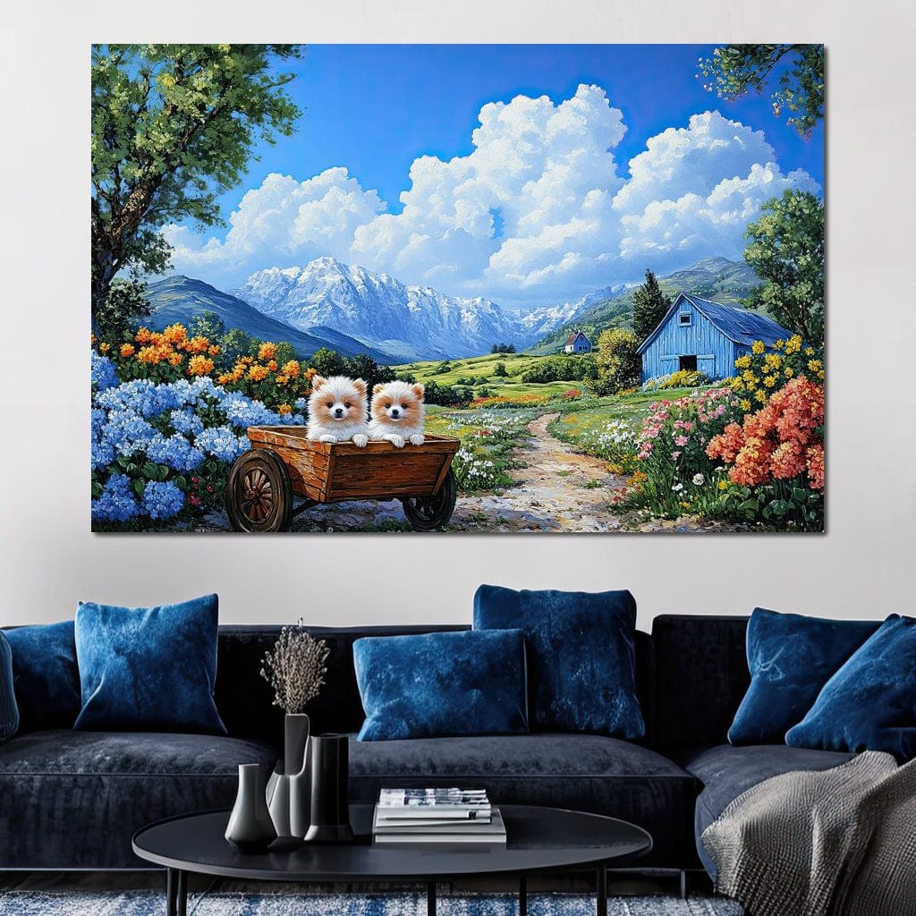 Pomeranian Wagon Canvas Wall Art