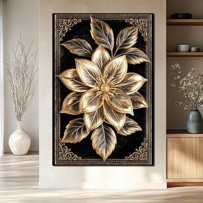 Gilded Petals on Obsidian Fields Canvas Wall Art