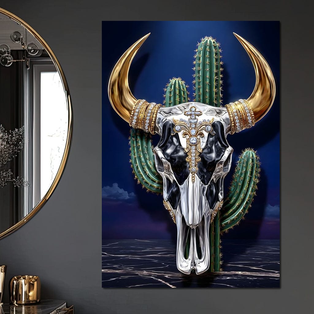 Golden Bull Skull Desert Luxe Canvas Wall Art