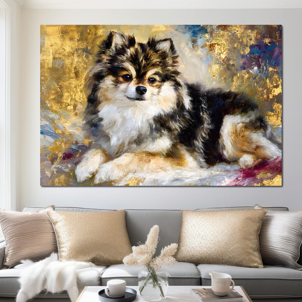 Golden Pomeranian Portrait Glow Canvas Wall Art