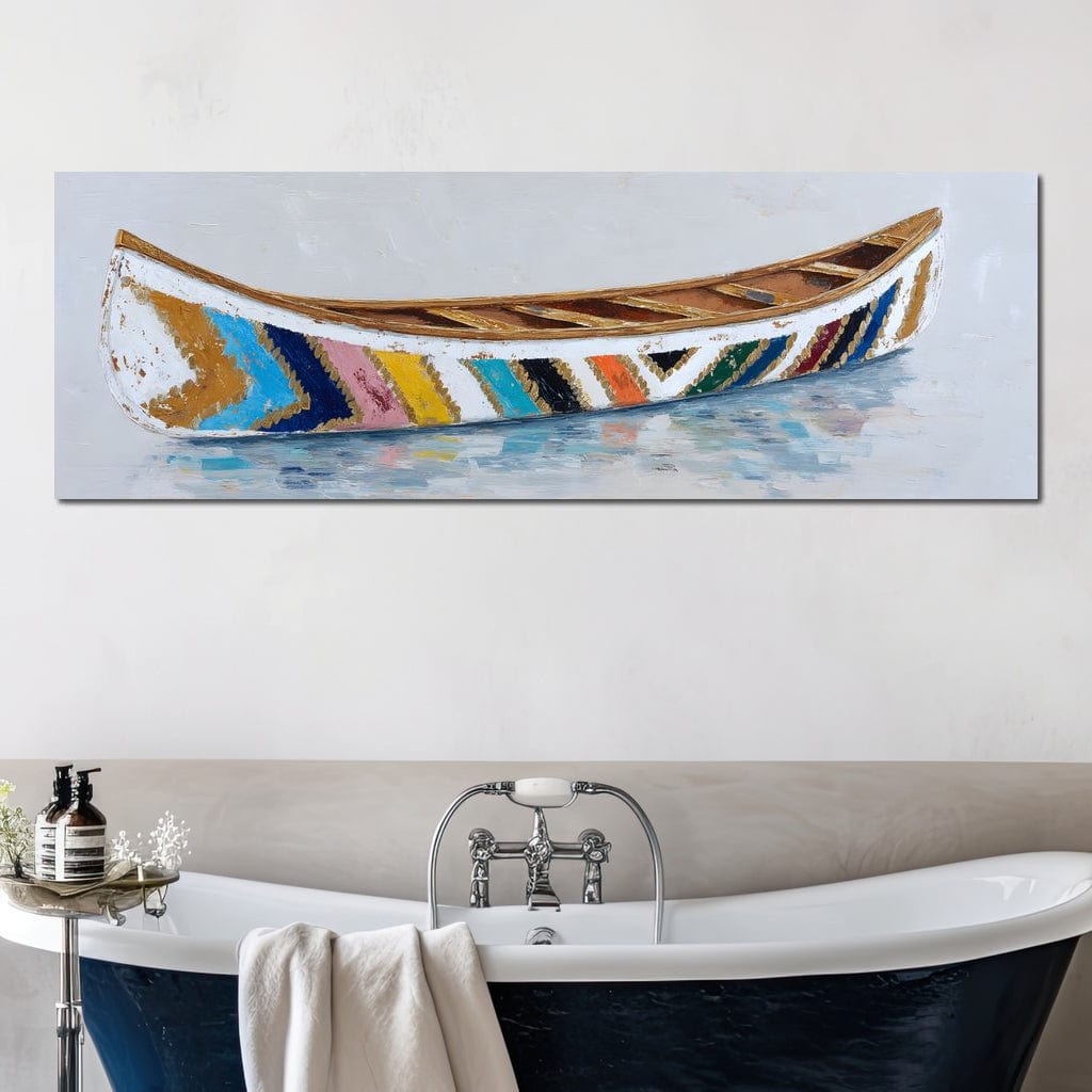 Colorful Canoe Reflections Calm Canvas Wall Art