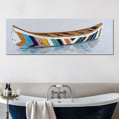 Colorful Canoe Reflections Calm Canvas Wall Art