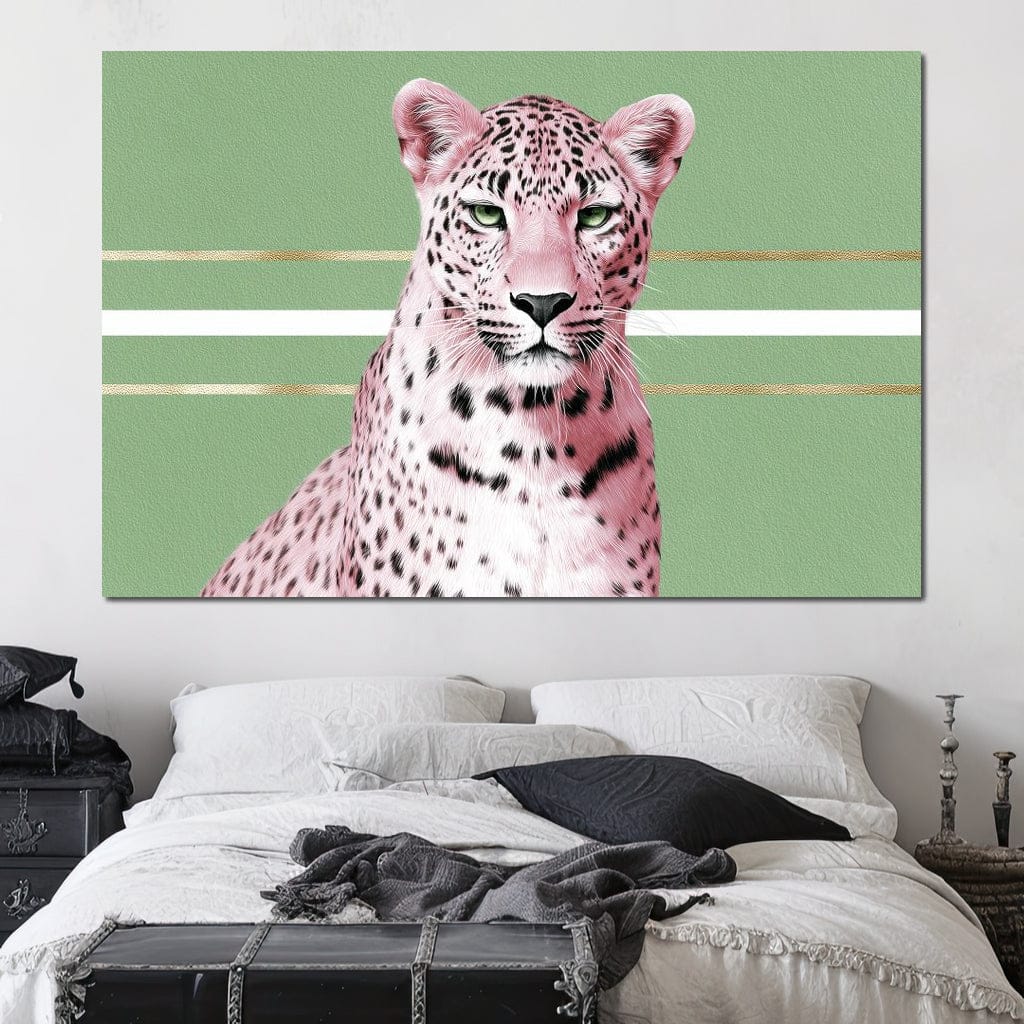 Pink Leopard Gold Line Portrait Canvas Wall Art