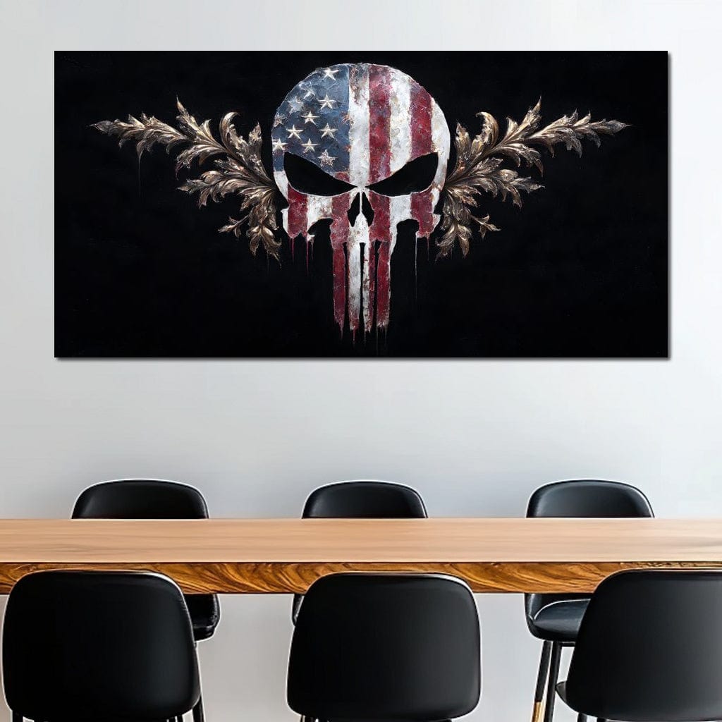 Stars Stripes Resolute Skull Canvas Wall Art