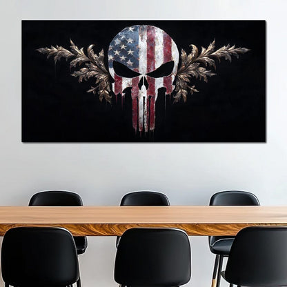 Stars Stripes Resolute Skull Canvas Wall Art