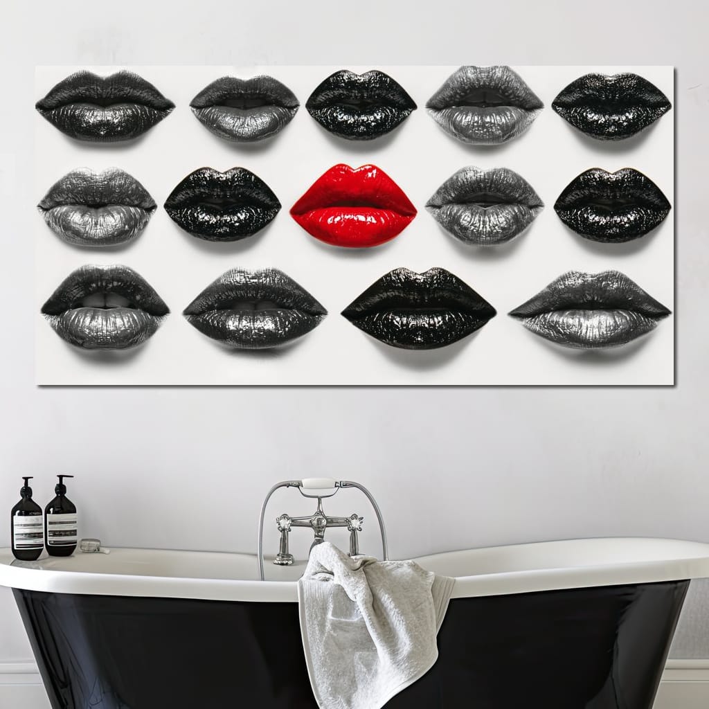 Breaking The Monotone Rhythm Red Lips Canvas Wall Art