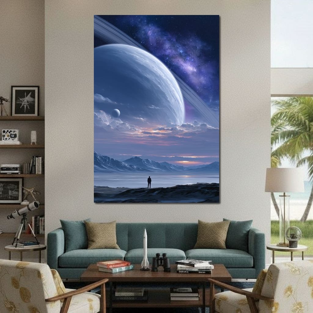 Rings of Saturn Night Sky Canvas Wall Art