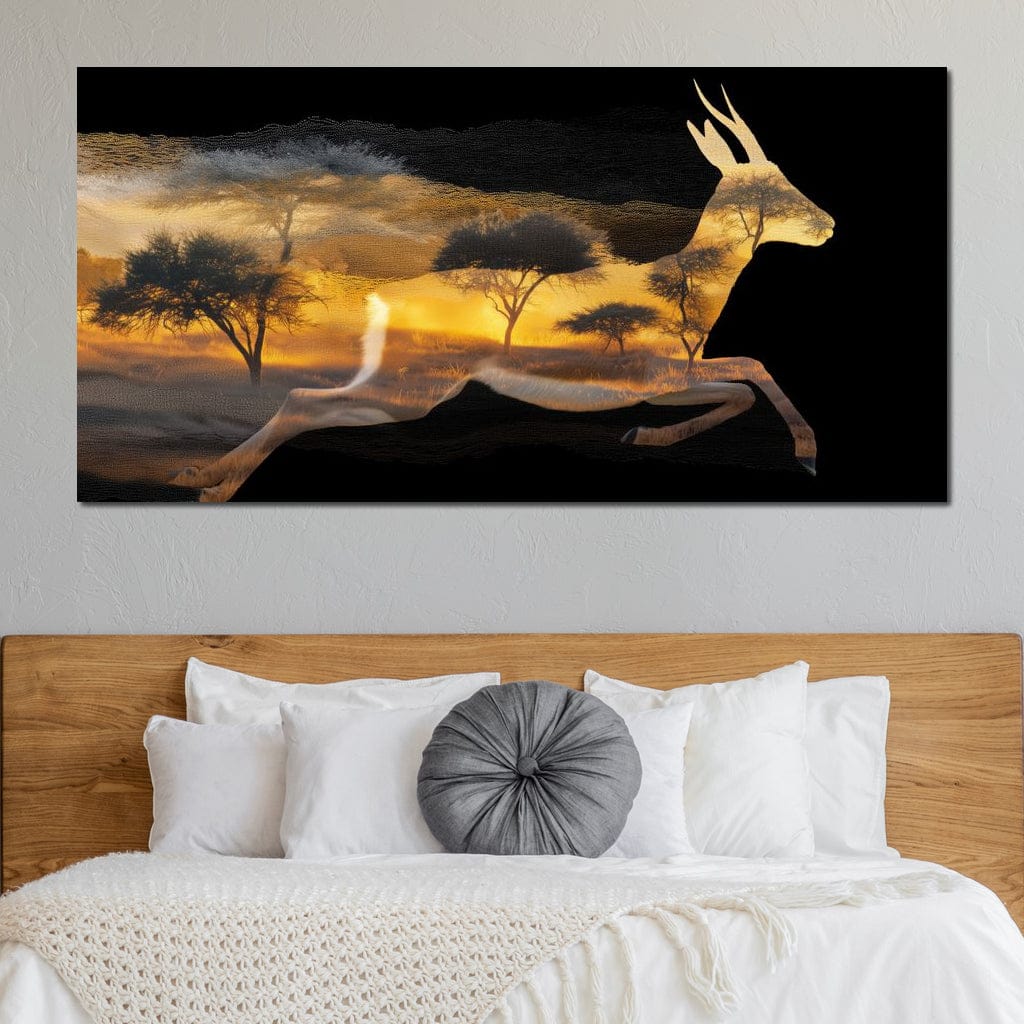 Golden Savanna Antelope Run Canvas Wall Art