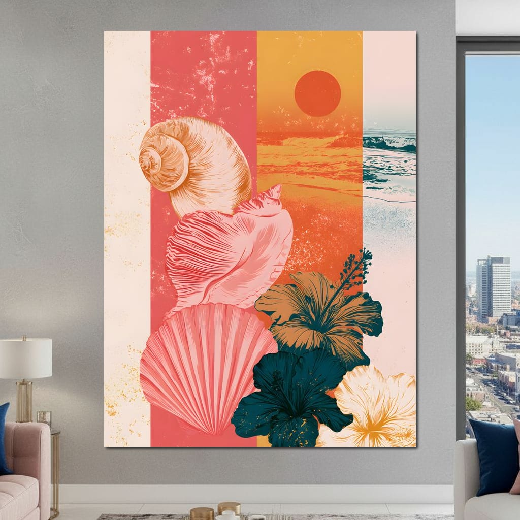 Tidal Shore And Floral Shell Canvas Wall Art