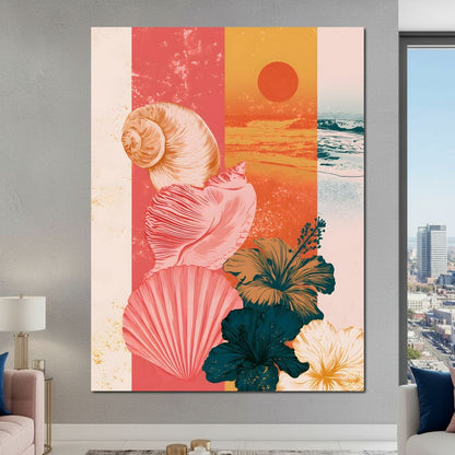 Tidal Shore And Floral Shell Canvas Wall Art