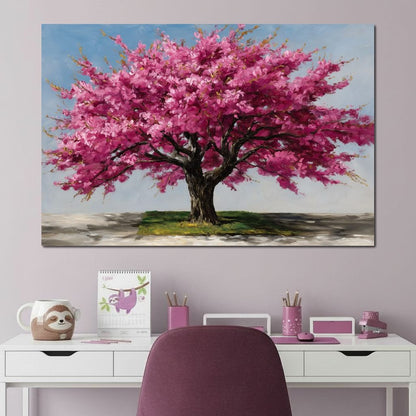 Pink Blossom Tree Oil Painting Canvas Wall Art