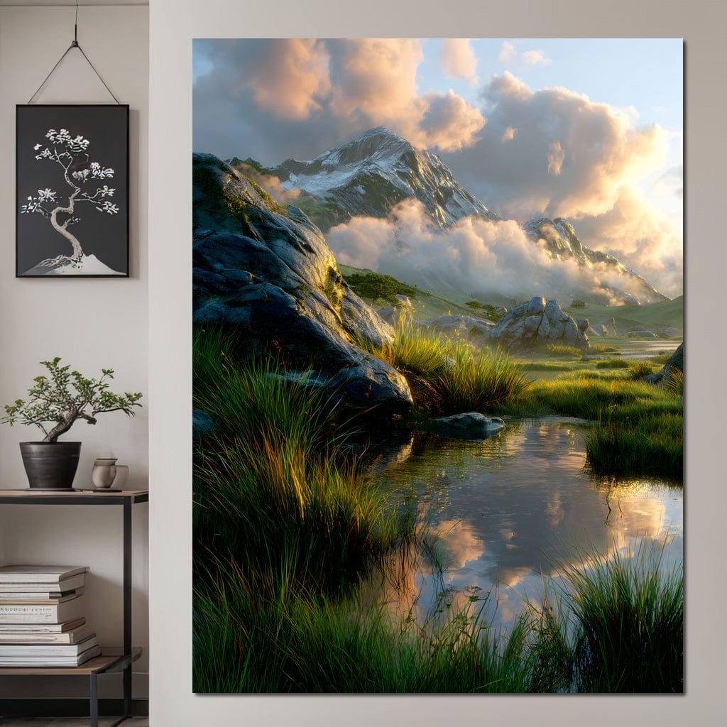 Sunlit Alpine Reflections Canvas Wall Art