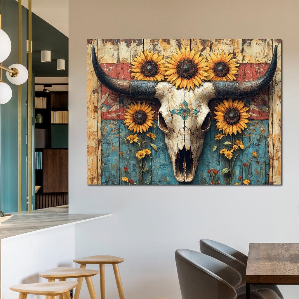 Sunflower Skulls Vintage Charm Canvas Wall Art