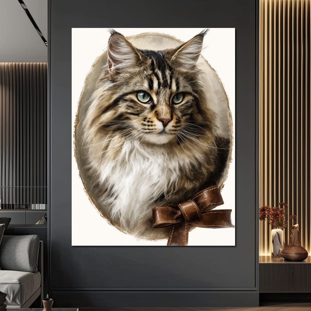 Blue Eyed Tabby Cat Portrait Canvas Wall Art