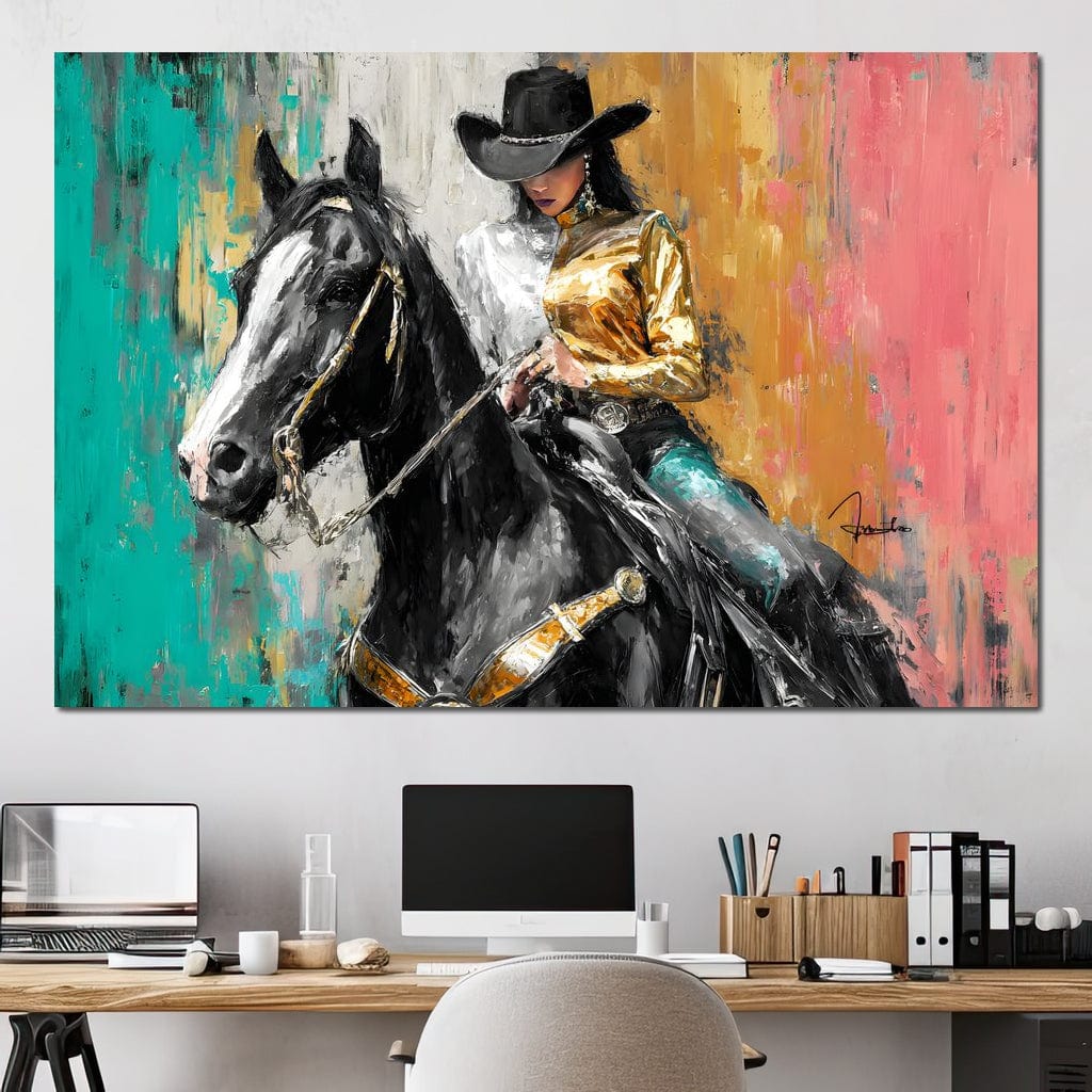 Golden Rider on Midnight Steed Canvas Wall Art